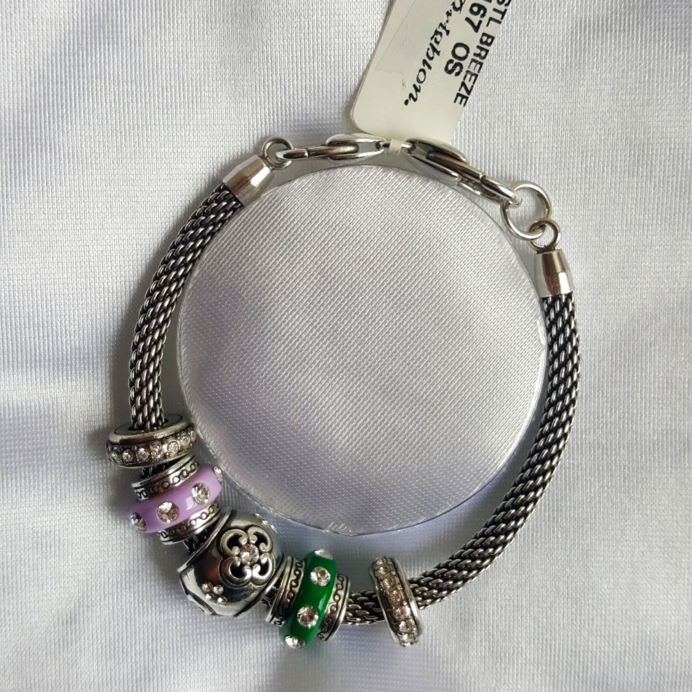 Brighton Silver-Tone Bracelet with Lavender and Green Beads